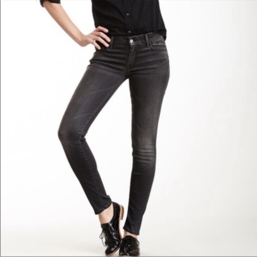 Mother The Looker Crop Lies & Shadows Size 27 Skinny Stretch Jeans Black Wash